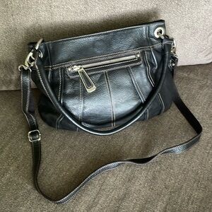 Tignanello 2way crossbody shoulder bag. Black leather with silver hardware.